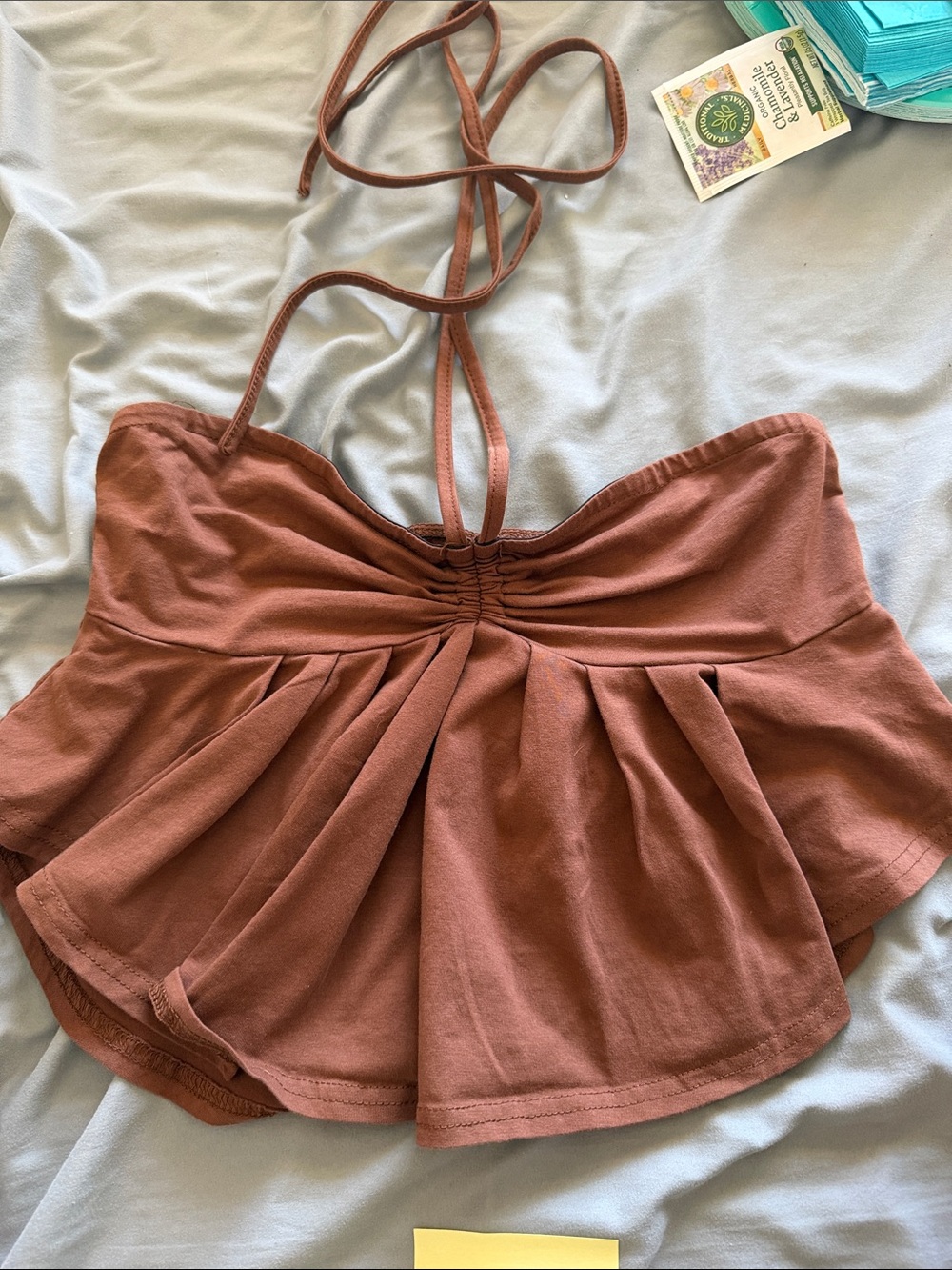 Rust Brown Halter Ruffle Crop Top